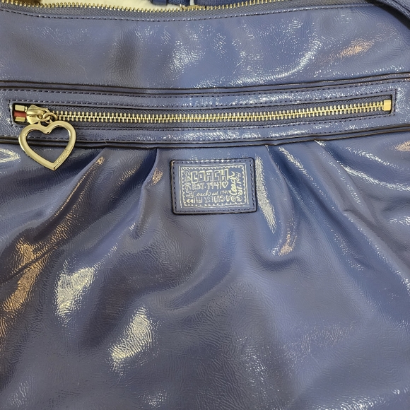 Coach Poppy Daisy Liquid Gloss Blue Canvas Patent Leather Crossbody or Shoulder - Picture 8 of 16